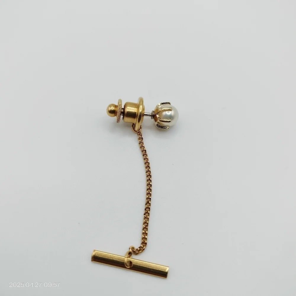 Vintage Golden Pearl Tie Tack 1960s Pin Men's Suit Formal Classic Luxury